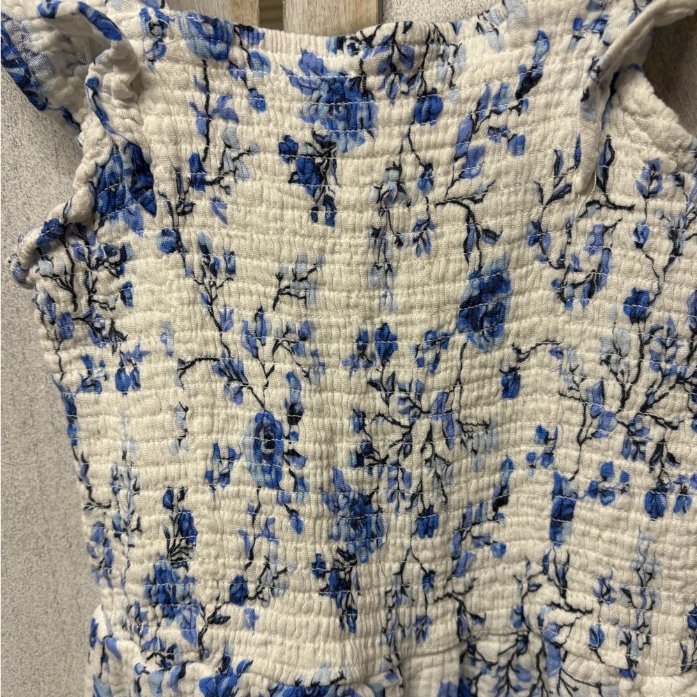 Floral Blue and White Girl’s Summer Jumpsuit - Picture 5 of 9